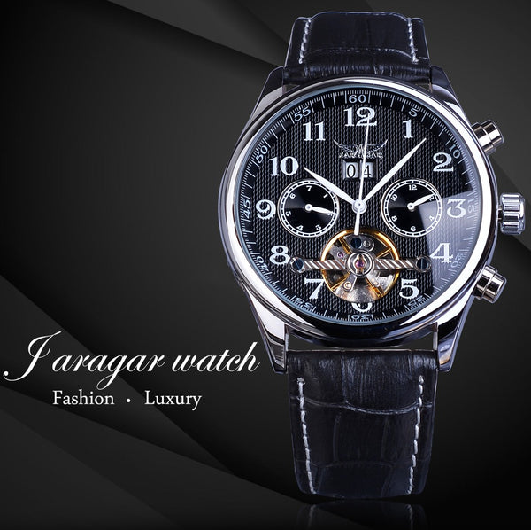 Jaragar Brand Men Watches Automatic Mechanical Watch Tourbillon Black Date Leather Business Wristwatch Relojes Hombre Gift-kopara2trade.myshopify.com-