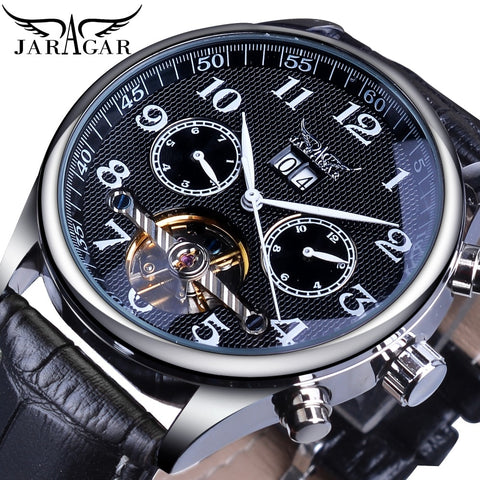 Jaragar Brand Men Watches Automatic Mechanical Watch Tourbillon Black Date Leather Business Wristwatch Relojes Hombre Gift-kopara2trade.myshopify.com-