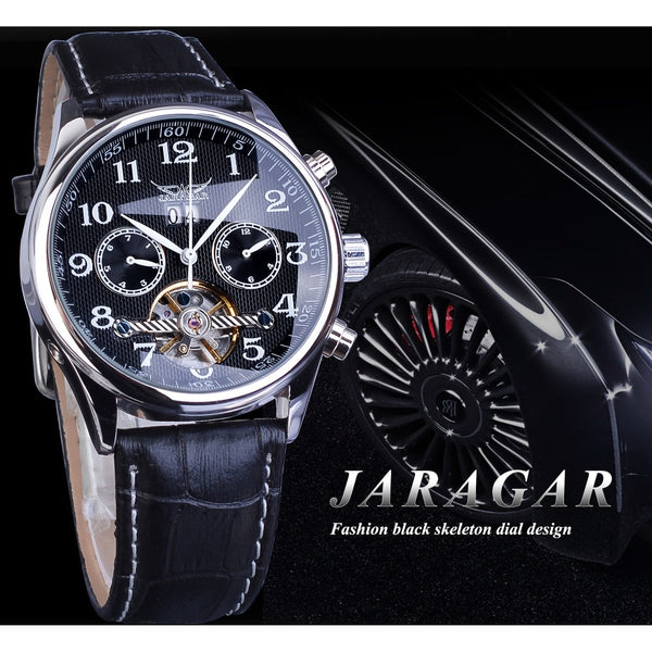 Jaragar Brand Men Watches Automatic Mechanical Watch Tourbillon Black Date Leather Business Wristwatch Relojes Hombre Gift-kopara2trade.myshopify.com-