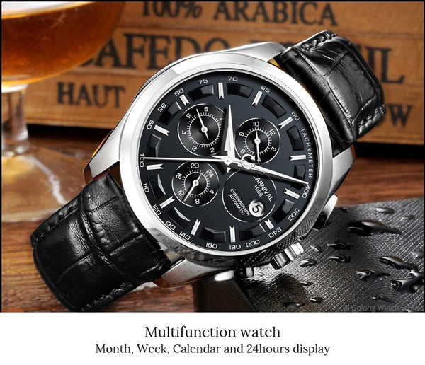 Fashion Mechanical Watch Men Luxury Brand CARNIVAL Multi Function Automatic Watches Men Self Wind Calendar Leather Band Luminous-kopara2trade.myshopify.com-