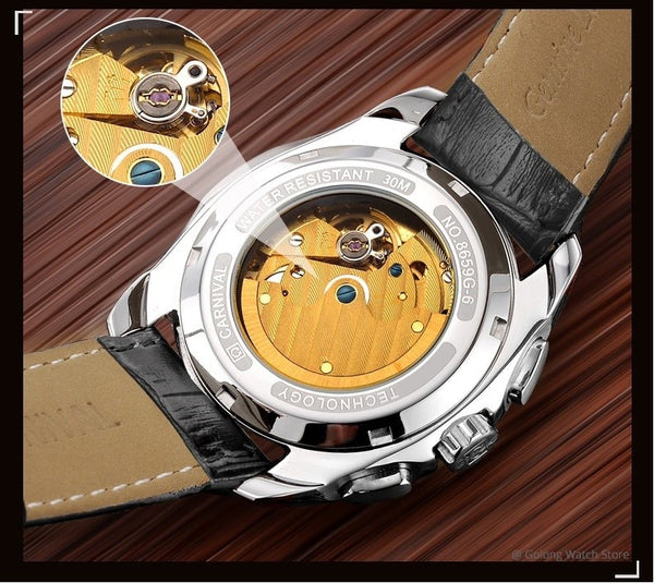 Fashion Mechanical Watch Men Luxury Brand CARNIVAL Multi Function Automatic Watches Men Self Wind Calendar Leather Band Luminous-kopara2trade.myshopify.com-