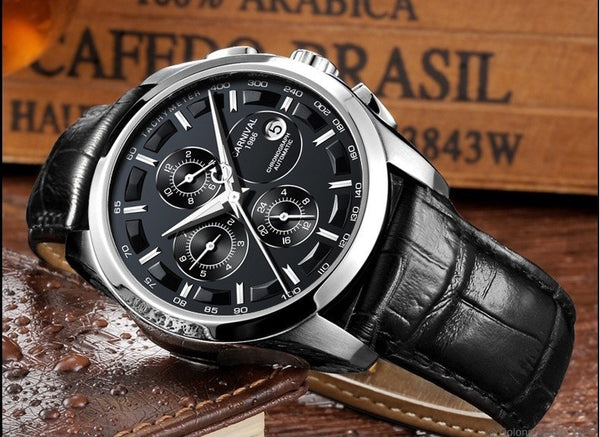 Fashion Mechanical Watch Men Luxury Brand CARNIVAL Multi Function Automatic Watches Men Self Wind Calendar Leather Band Luminous-kopara2trade.myshopify.com-