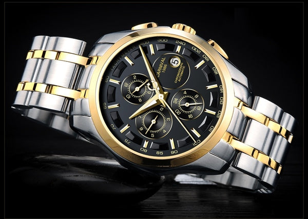 Fashion Mechanical Watch Men Luxury Brand CARNIVAL Multi Function Automatic Watches Men Self Wind Calendar Leather Band Luminous-kopara2trade.myshopify.com-