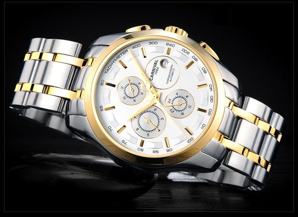 Fashion Mechanical Watch Men Luxury Brand CARNIVAL Multi Function Automatic Watches Men Self Wind Calendar Leather Band Luminous-kopara2trade.myshopify.com-