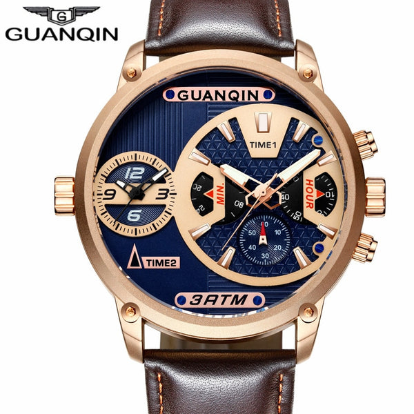 relogio masculino GUANQIN Luxury Mens Sport Multiple Time Zone Multifunction Quartz Watch Classic Men Retro Leather Wristwatch-kopara2trade.myshopify.com-