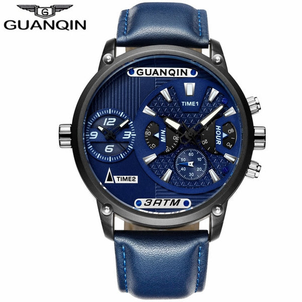 relogio masculino GUANQIN Luxury Mens Sport Multiple Time Zone Multifunction Quartz Watch Classic Men Retro Leather Wristwatch-kopara2trade.myshopify.com-