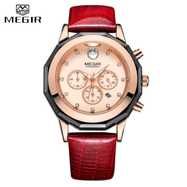 MEGIR Women Fashion Red Quartz Watch Lady Leather Chronograph High Quality Casual Waterproof Wristwatch Luxury Gift for Wife-kopara2trade.myshopify.com-