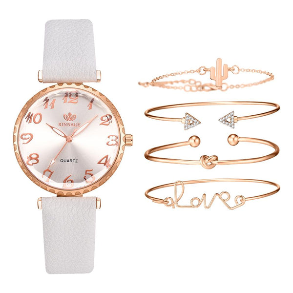 5PCS Watches Set Leather Band Casual Dress Quartz Ladies Wrist Watch Women's Bracelet Wriswatch Gift reloj mujer-kopara2trade.myshopify.com-