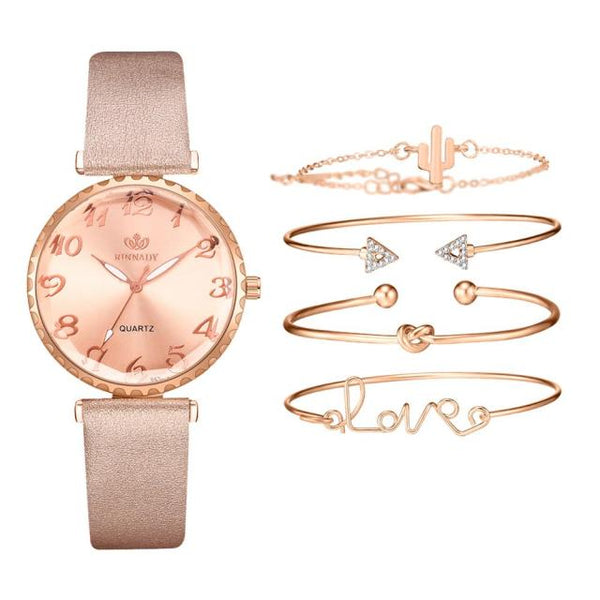 5PCS Watches Set Leather Band Casual Dress Quartz Ladies Wrist Watch Women's Bracelet Wriswatch Gift reloj mujer-kopara2trade.myshopify.com-
