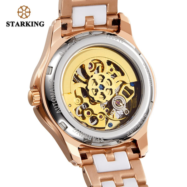 STARKING 34mm Automatic Watch Rose Gold Steel Case Vogue Dress Watches Skeleton Transparent Watch Women Mechanical Wristwatches-kopara2trade.myshopify.com-