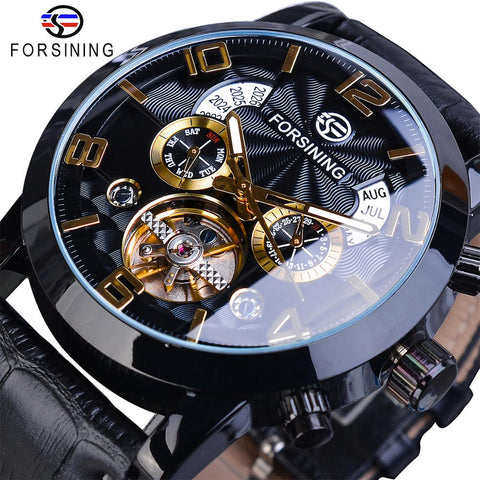 Forsining Tourbillion Fashion Wave Black Golden Multi Function Display Mens Automatic Mechanical Watches Top Brand Luxury-kopara2trade.myshopify.com-