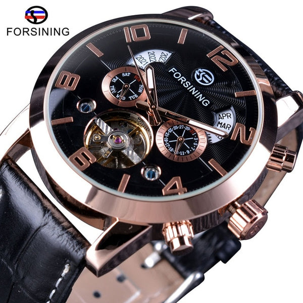 Forsining Tourbillion Fashion Wave Black Golden Multi Function Display Mens Automatic Mechanical Watches Top Brand Luxury-kopara2trade.myshopify.com-