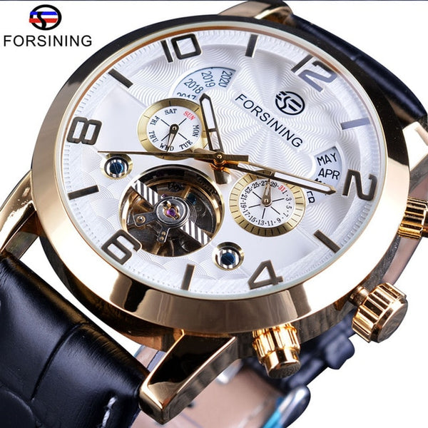 Forsining Tourbillion Fashion Wave Black Golden Multi Function Display Mens Automatic Mechanical Watches Top Brand Luxury-kopara2trade.myshopify.com-