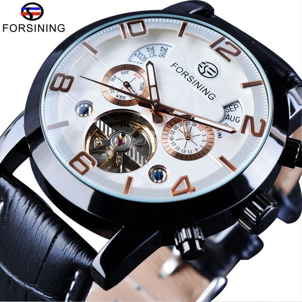 Forsining Tourbillion Fashion Wave Black Golden Multi Function Display Mens Automatic Mechanical Watches Top Brand Luxury-kopara2trade.myshopify.com-