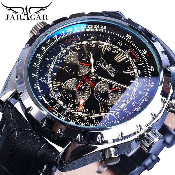 Jaragar Automatic Mechanical Calendar Sport Watches Pilot Design Men’s Wrist Watch Top Brand Luxury Fashion Male Watch Leather-kopara2trade.myshopify.com-