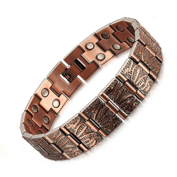 RainSo Vintage Pure Copper Magnetic Pain Relief Bracelet for Men Therapy Double Row Magnets Link Chain Homme Drop-ship 2020-kopara2trade.myshopify.com-