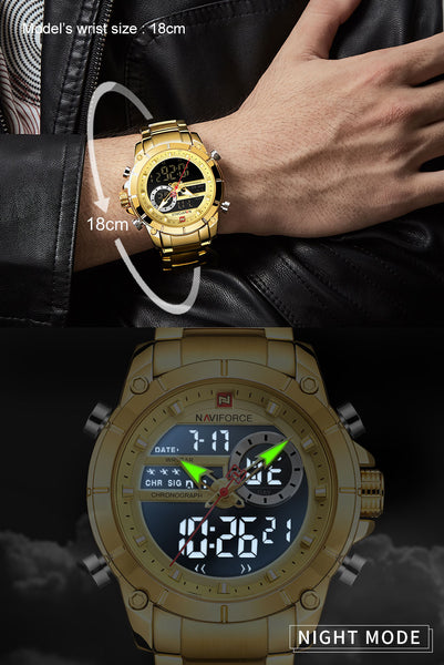 NAVIFORCE Men Military Sport Wrist Watch Gold Quartz Steel Waterproof Dual Display Male Watches Relogio Masculino 9163-kopara2trade.myshopify.com-