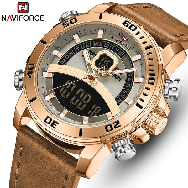 NAVIFORCE Luxury Brand Military Watches Men Leather Waterproof Quartz Wristwatch Chronograph Male Fashion Sports Watch-kopara2trade.myshopify.com-