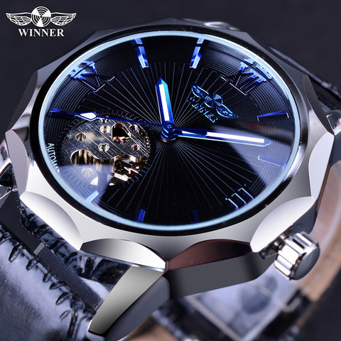 Winner Blue Ocean Geometry Design Transparent Skeleton Dial Mens Watch Top Brand Luxury Automatic Fashion Mechanical Watch-kopara2trade.myshopify.com-