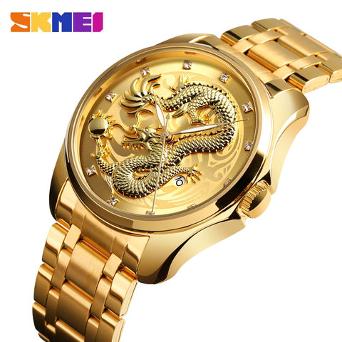 SKMEI Mens Watches Top Brand Luxury Golden Quartz Watch Men 3Bar Waterproof Date Display Stainless Steel Strap Wristwatches 9193-kopara2trade.myshopify.com-