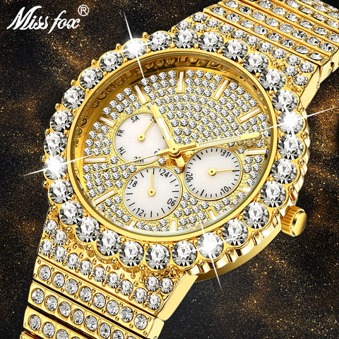 MISSFOX Men's Watches Big Rainbow Luxury Brand 18k Gold Fashion Wrist Watch Men Top Selling Iced Out Quartz Wristwatch Gift 2020-kopara2trade.myshopify.com-