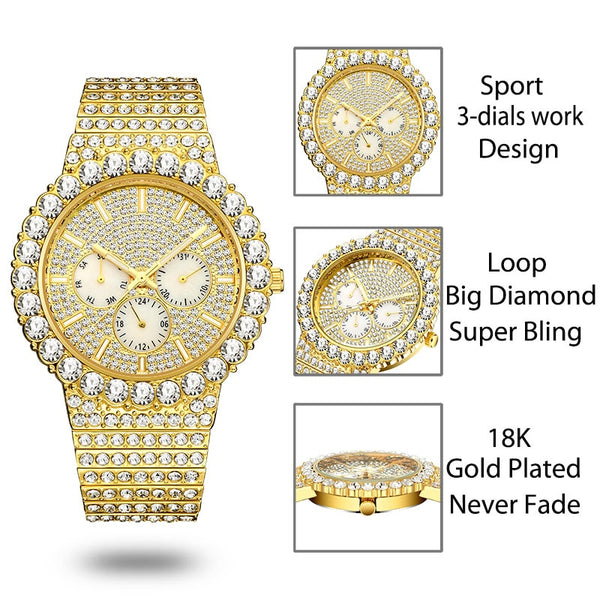MISSFOX Men's Watches Big Rainbow Luxury Brand 18k Gold Fashion Wrist Watch Men Top Selling Iced Out Quartz Wristwatch Gift 2020-kopara2trade.myshopify.com-