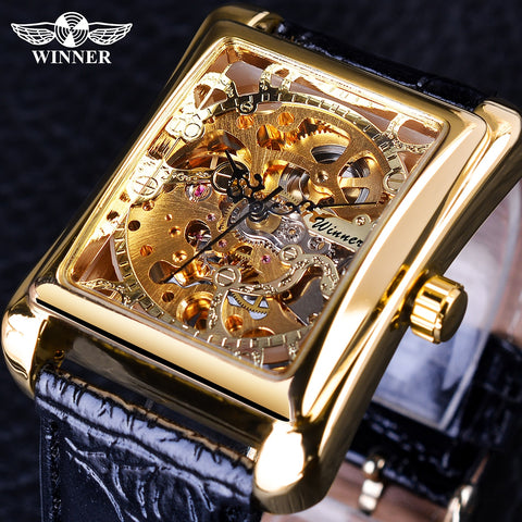 Winner 2017 Retro Casual Series Rectangle Dial Design Golden Pattern Hollow Skeleton Watch Men Watch Top Brand Luxury Mechanical-kopara2trade.myshopify.com-