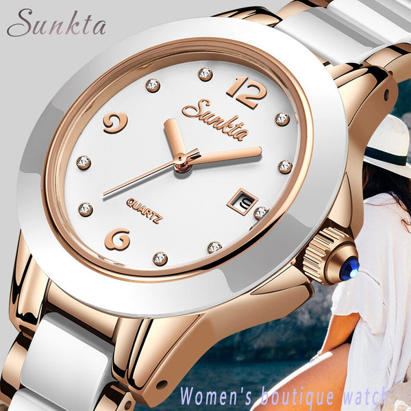 Sunkta Watches Women Fashion Watch2019Luxury Brand Quartz Watch Lady Ceramics Stainless Steel-kopara2trade.myshopify.com-
