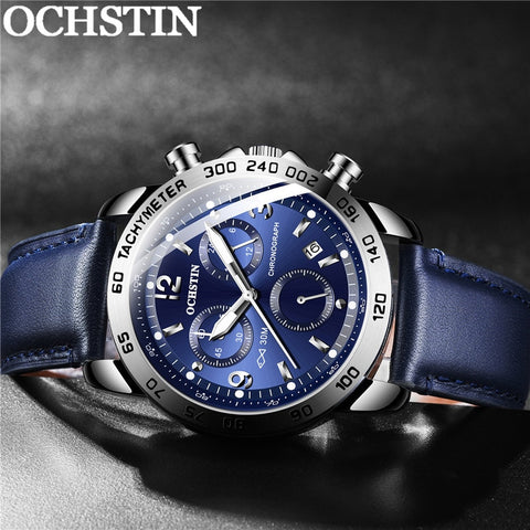 OCHSTIN Fashion Man WristWatch Chronograph Auto Date Sport Men Watch Military Top Brand Luxury Genuine Leather-kopara2trade.myshopify.com-