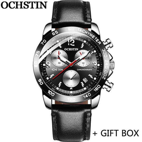 OCHSTIN Fashion Man WristWatch Chronograph Auto Date Sport Men Watch Military Top Brand Luxury Genuine Leather-kopara2trade.myshopify.com-