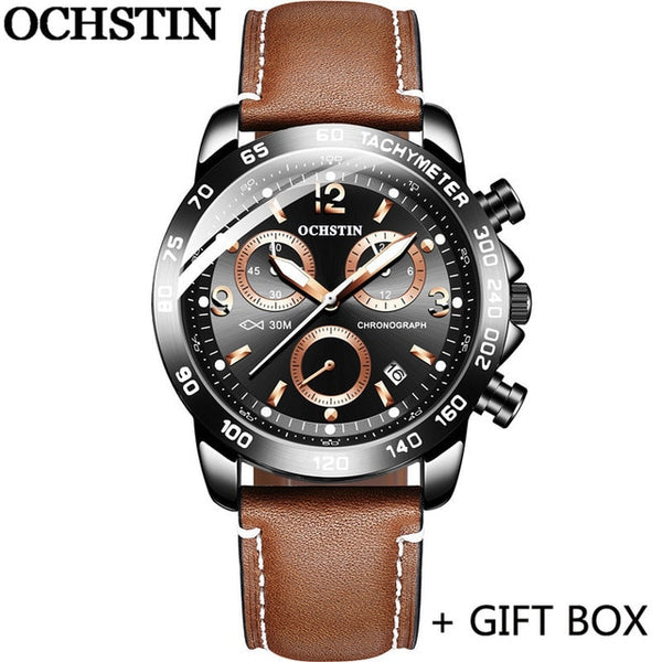 OCHSTIN Fashion Man WristWatch Chronograph Auto Date Sport Men Watch Military Top Brand Luxury Genuine Leather-kopara2trade.myshopify.com-