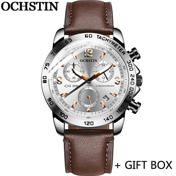 OCHSTIN Fashion Man WristWatch Chronograph Auto Date Sport Men Watch Military Top Brand Luxury Genuine Leather-kopara2trade.myshopify.com-