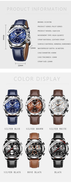 OCHSTIN Fashion Man WristWatch Chronograph Auto Date Sport Men Watch Military Top Brand Luxury Genuine Leather-kopara2trade.myshopify.com-