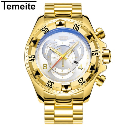 Temeite Men's Watch Luxury Gold Watch Men Big Dial Quartz Waterproof Watch Stainless Steel Man Auto Date Relogio Masculino-kopara2trade.myshopify.com-