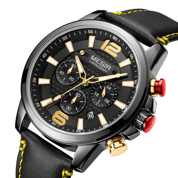 MEGIR Men's Quartz Wrist Watch Man with Leather Strap Chronograph Sports Men's Watches Waterproof Men Quartz Wristwatches-kopara2trade.myshopify.com-