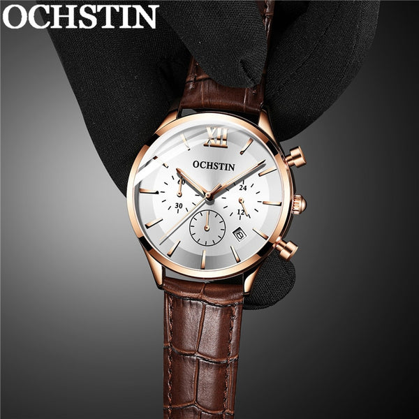 OCHSTIN Fashion Man WristWatch Chronograph Sport Men Watch Military Top Brand Luxury Rose Gold Genuine Leather Male 6129-kopara2trade.myshopify.com-