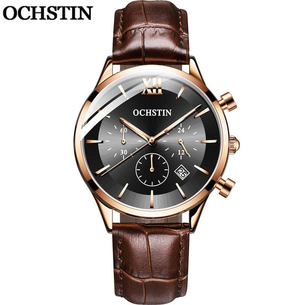 OCHSTIN Fashion Man WristWatch Chronograph Sport Men Watch Military Top Brand Luxury Rose Gold Genuine Leather Male 6129-kopara2trade.myshopify.com-