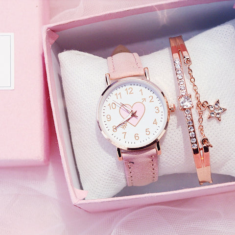 Sakura Pink Children's Female Watch Female Student Fashion Watch Simple Girl Girlfriends Cute One Arrow Wear Heart-shaped Watch-kopara2trade.myshopify.com-