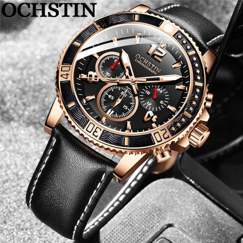 OCHSTIN Fashion Man WristWatch Chronograph Auto Date Sport Men Watch Military Top Brand Luxury Genuine Leather-kopara2trade.myshopify.com-