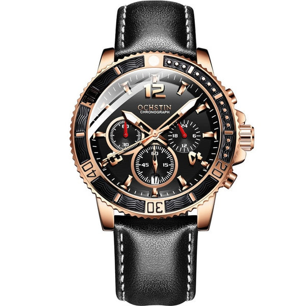 OCHSTIN Fashion Man WristWatch Chronograph Auto Date Sport Men Watch Military Top Brand Luxury Genuine Leather-kopara2trade.myshopify.com-