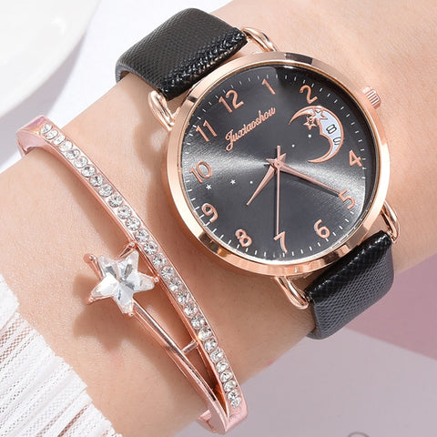 Printed Moon Luxury Women Fashion Watches Simple Female Dress Wristwatches Classical Design Ladies Quartz Leather Watch-kopara2trade.myshopify.com-