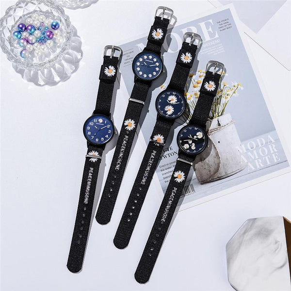 Small Daisy Wrist Watch Women Fashion Nylon Strap Dress Quartz Watch Simple Wild Girlfriends Couple Watch Birthday Gift Women-kopara2trade.myshopify.com-