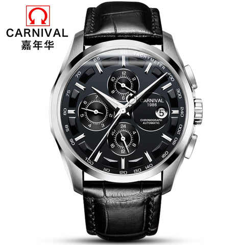 Fashion Mechanical Watch Men Luxury Brand CARNIVAL Multi Function Automatic Watches Men Self Wind Calendar Leather Band Luminous-kopara2trade.myshopify.com-