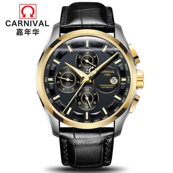 Fashion Mechanical Watch Men Luxury Brand CARNIVAL Multi Function Automatic Watches Men Self Wind Calendar Leather Band Luminous-kopara2trade.myshopify.com-