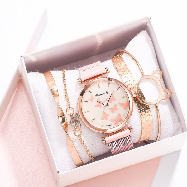 5PCS Watch With Bracelet Luxury Women's Wristwatch Fashion Bangle Ladies Dress Wrist Watch Elegante-kopara2trade.myshopify.com-