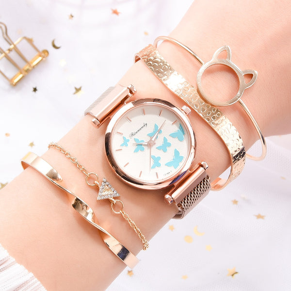 5PCS Watch With Bracelet Luxury Women's Wristwatch Fashion Bangle Ladies Dress Wrist Watch Elegante-kopara2trade.myshopify.com-