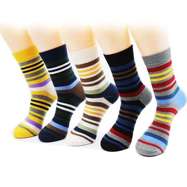 Men's Color  Latest Design Popular Striped  Suit Fashion Designer Coloured Cotton Socks 5 Pairs-kopara2trade.myshopify.com-