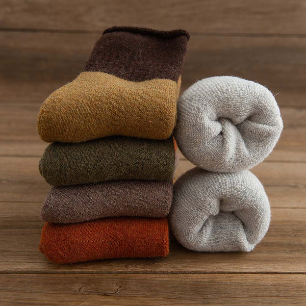 Winter Women's Thicken Warm Harajuku Retro Color Combination Hemming High Quality Wool Fashion Cashmere Cotton Socks 5 Pair-kopara2trade.myshopify.com-