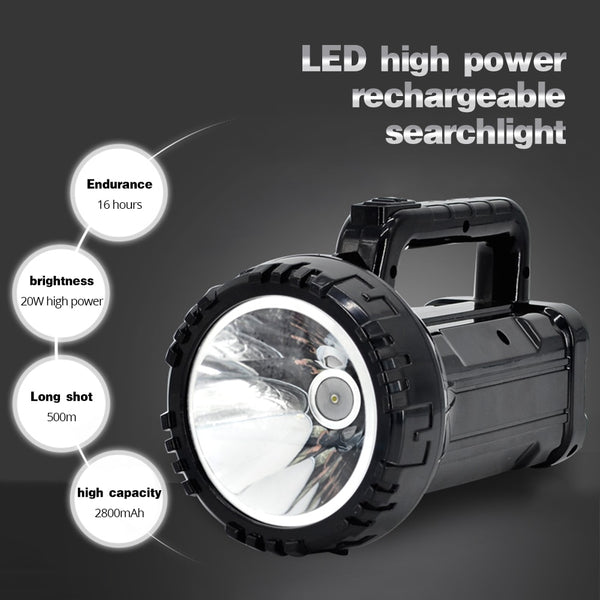 Rechargeable Bright LED Flashlight Torch 20W High powered 500m searchlights Built-in 2800mAh lithium battery Two working modes-kopara2trade.myshopify.com-