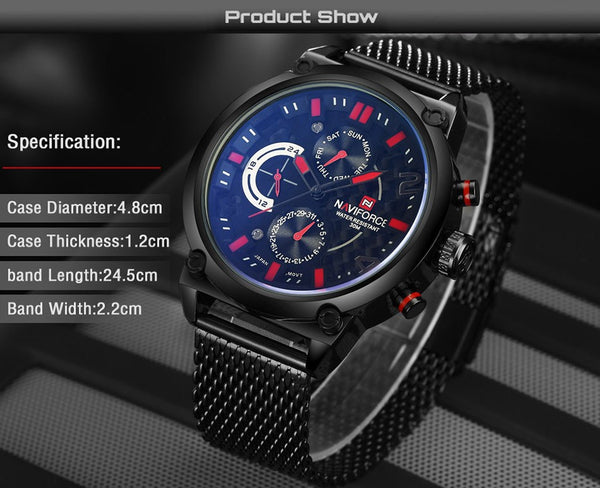 Naviforce Luxury Brand Men Stainless Steel Analog Wristwatches Men's Quartz 24 Hours Date Clock Man Fashion Casual Sports Wirst Wristwatch-kopara2trade.myshopify.com-